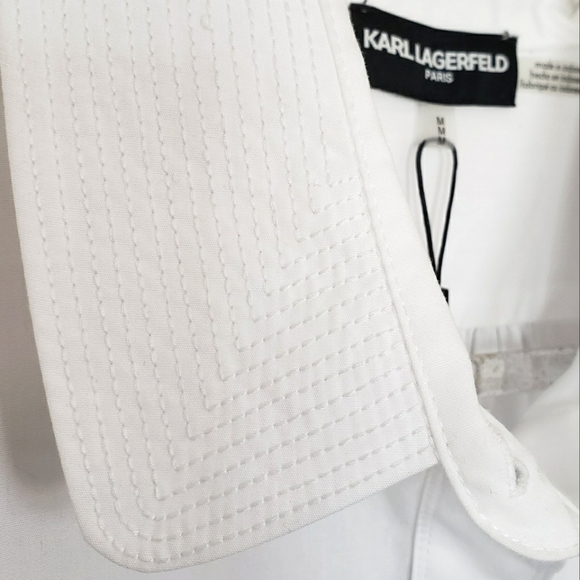 KARL LAGERFELD Long Pleated Sleeve Button Down White Shirt—NWT—M - Picture 5 of 14